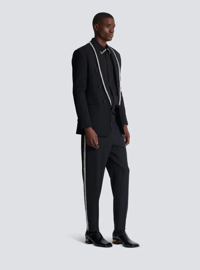 Balmain Jackets And Blazers Men Grain De Poudre Jacket With Embroidered Collar Black