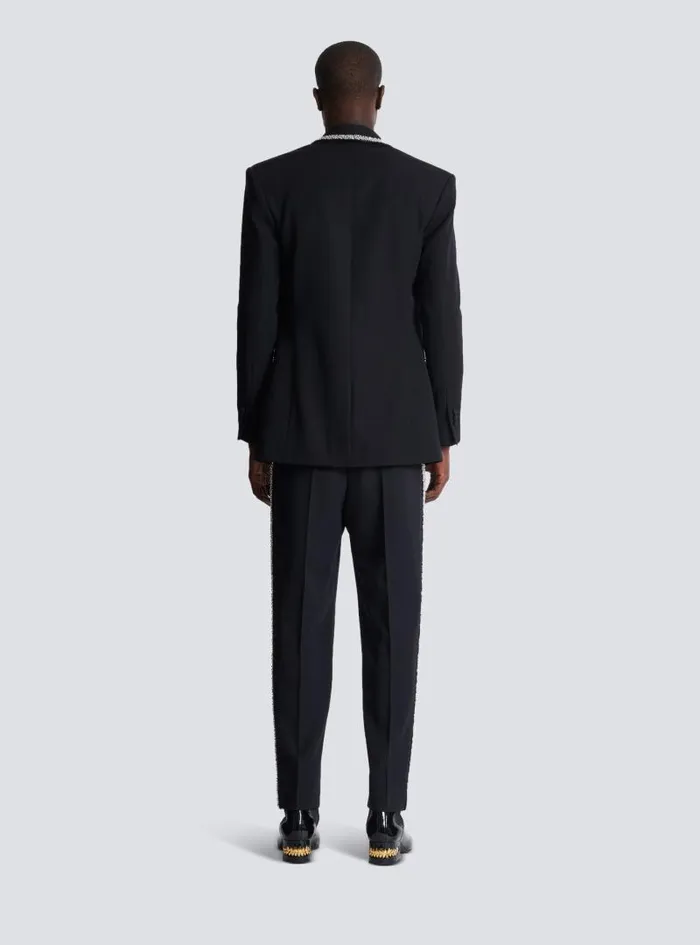 Balmain Jackets And Blazers Men Grain De Poudre Jacket With Embroidered Collar Black