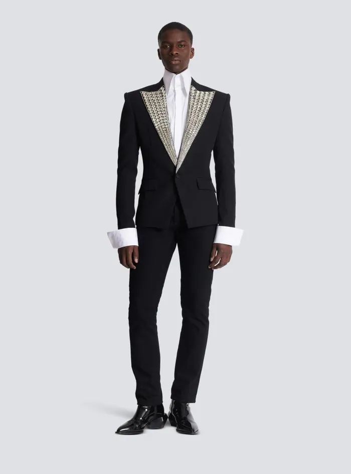 Balmain Jackets And Blazers Men Jacket With Crystalembellished Collar Silver Balmain Jackets And Blazers Men Jacket With Crystalembellished Collar Silver