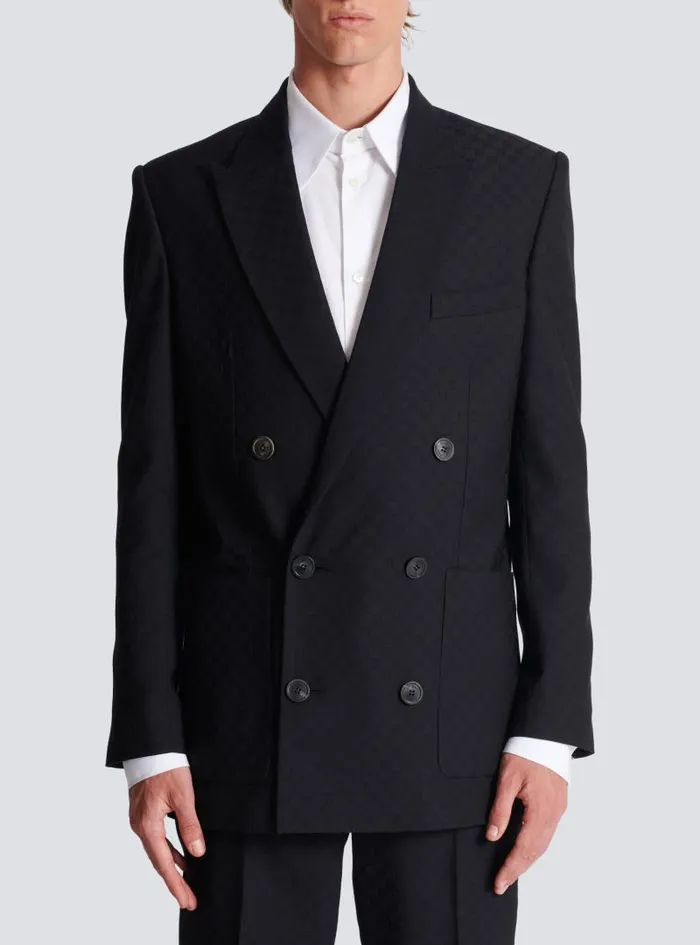 Balmain Jackets And Blazers Men Monogram Jacquard Blazer Black