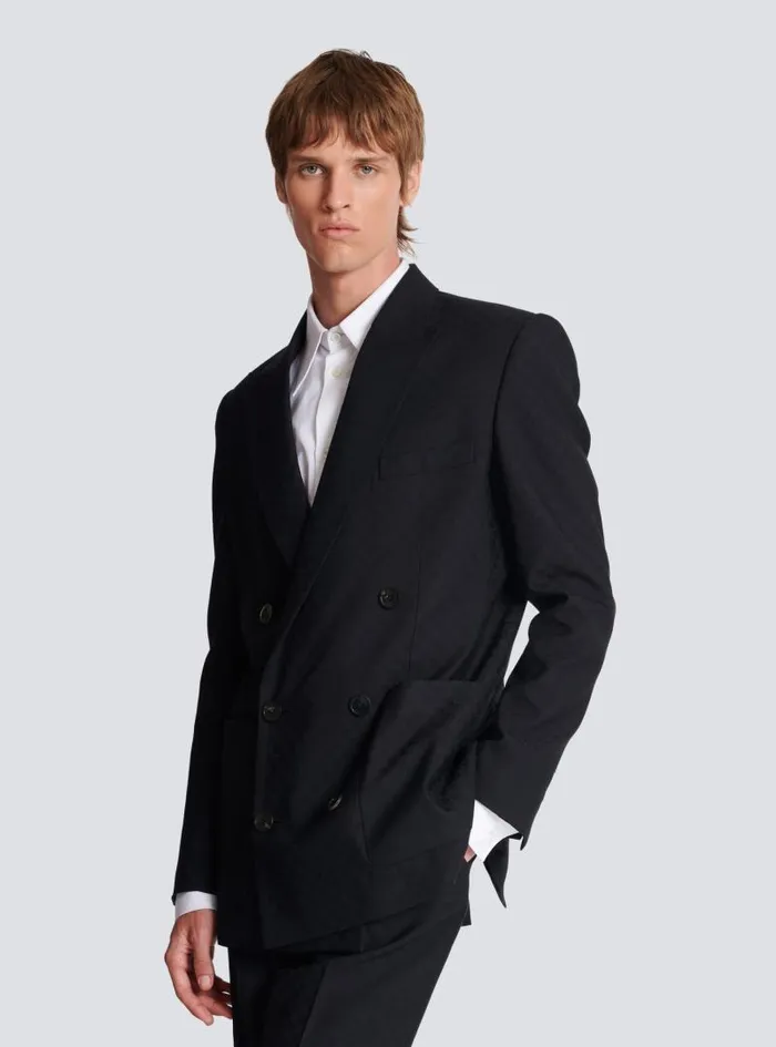 Balmain Jackets And Blazers Men Monogram Jacquard Blazer Black