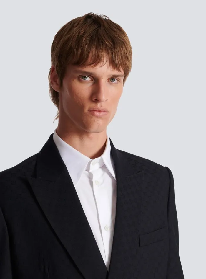 Balmain Jackets And Blazers Men Monogram Jacquard Blazer Black
