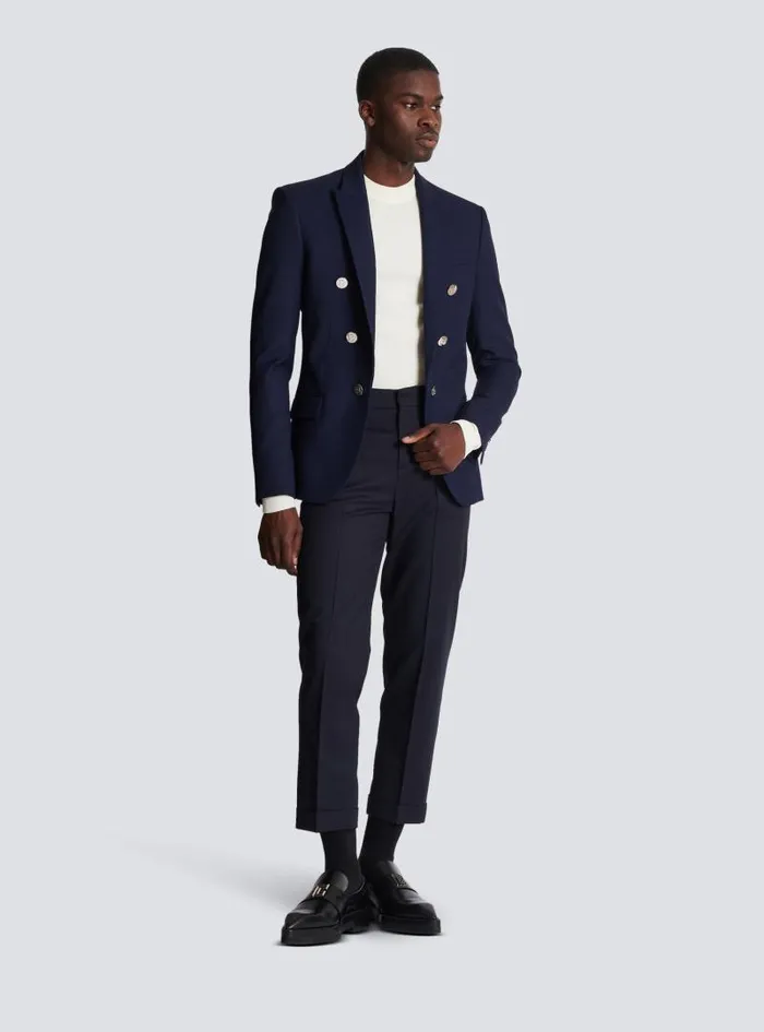 Balmain Jackets And Blazers Men Twill 6button Jacket Navy