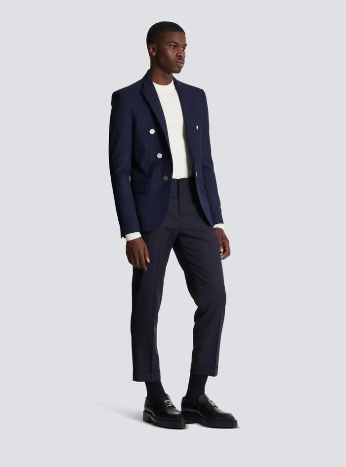 Balmain Jackets And Blazers Men Twill 6button Jacket Navy