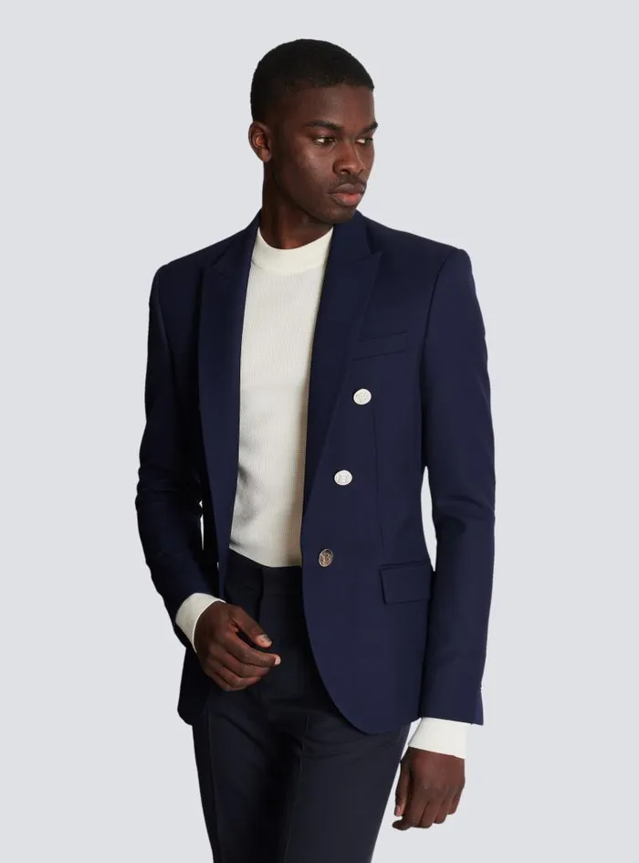 Balmain Jackets And Blazers Men Twill 6button Jacket Navy