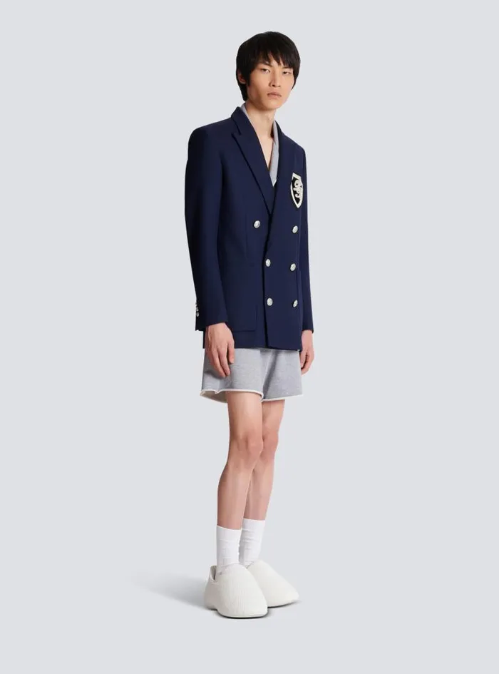 Balmain Jackets And Blazers Men Twill Blazer With Embroidered PB Signature Badge Navy