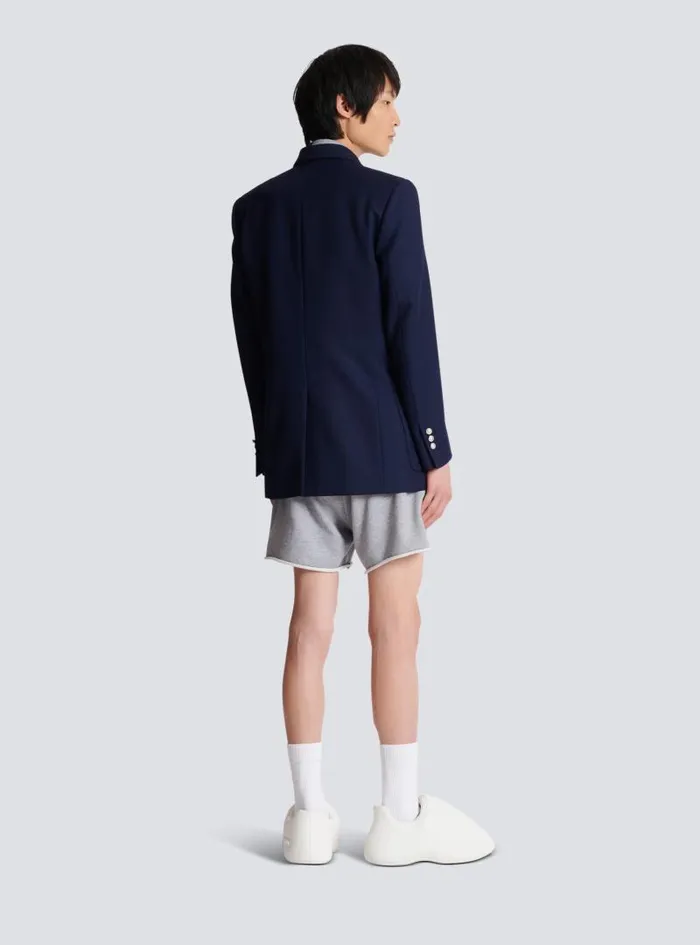Balmain Jackets And Blazers Men Twill Blazer With Embroidered PB Signature Badge Navy