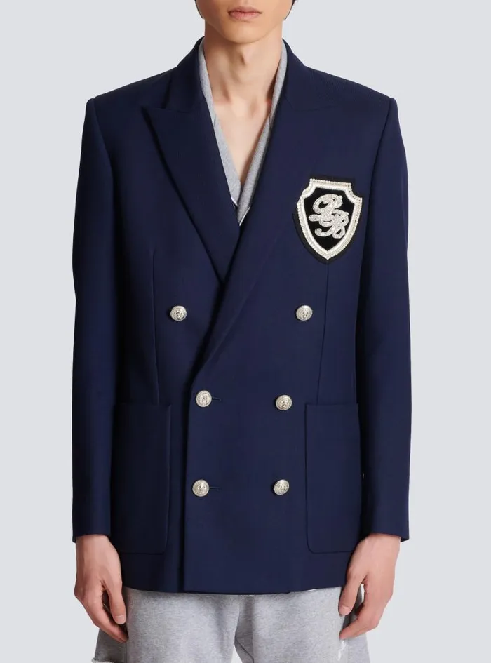 Balmain Jackets And Blazers Men Twill Blazer With Embroidered PB Signature Badge Navy
