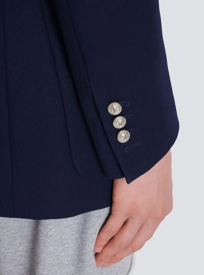 Balmain Jackets And Blazers Men Twill Blazer With Embroidered PB Signature Badge Navy