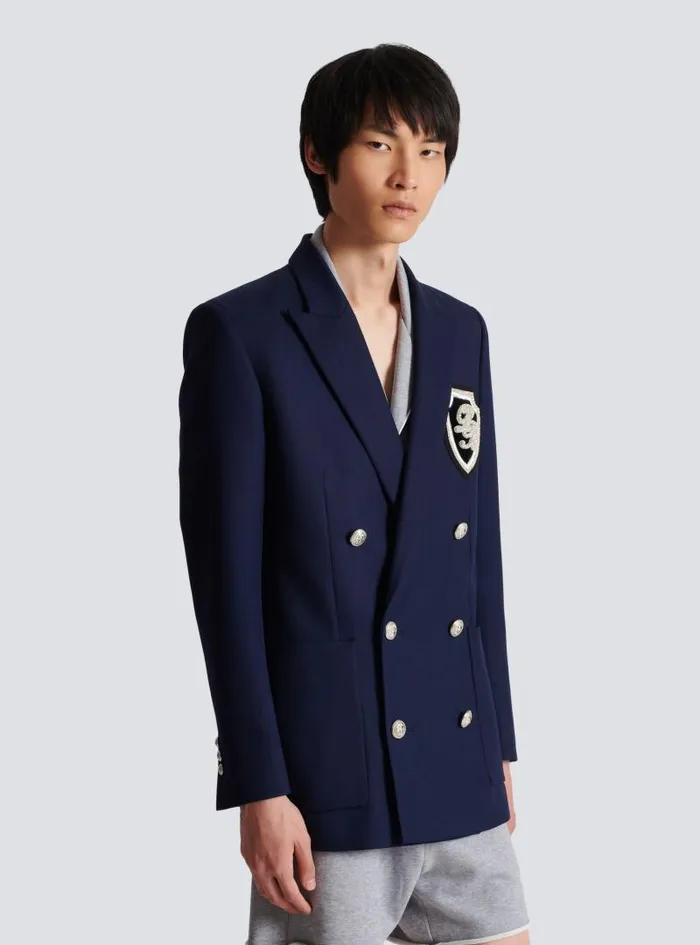 Balmain Jackets And Blazers Men Twill Blazer With Embroidered PB Signature Badge Navy