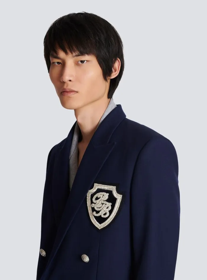 Balmain Jackets And Blazers Men Twill Blazer With Embroidered PB Signature Badge Navy