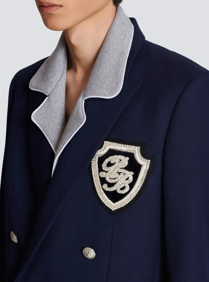 Balmain Jackets And Blazers Men Twill Blazer With Embroidered PB Signature Badge Navy