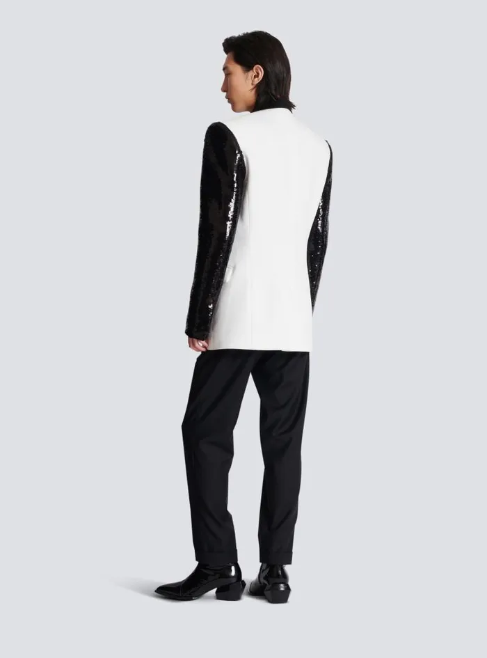 Balmain Jackets And Blazers Men Twotone Jacket With Sequin Embroidery Black
