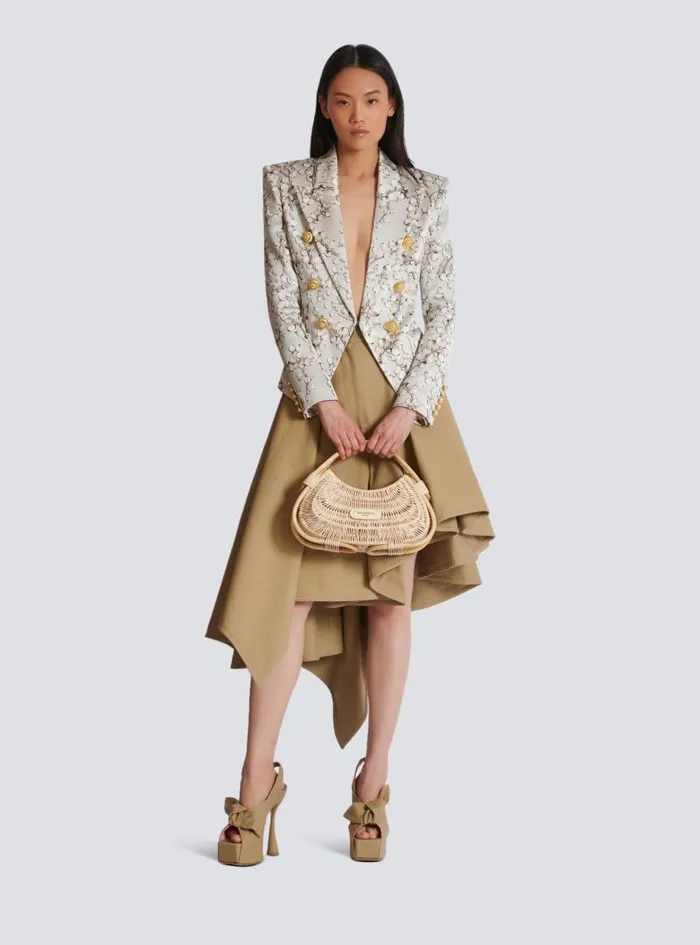 Balmain Jackets And Blazers Women 6button Satin Jacket With Redcurrant Print Beige Balmain Jackets And Blazers Women 6button Satin Jacket With Redcurrant Print Beige