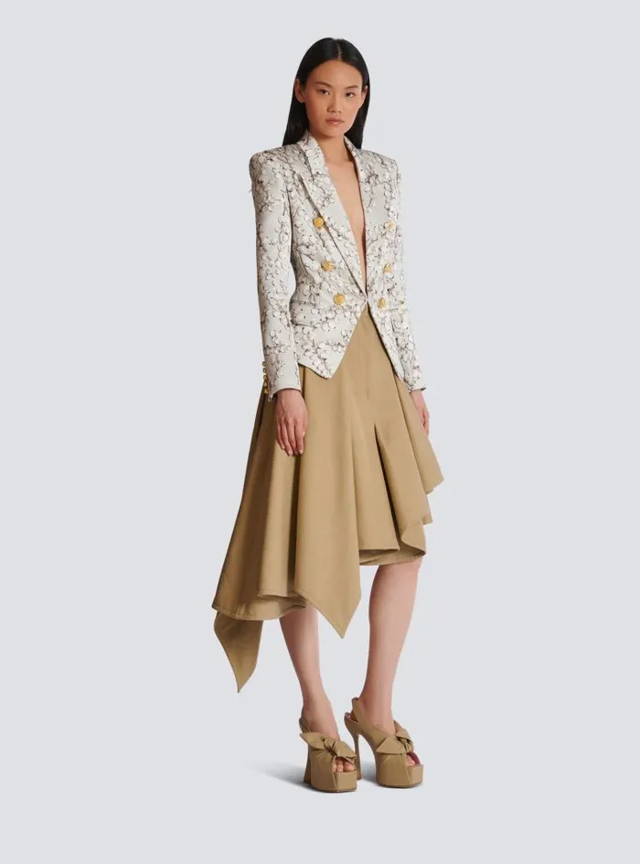 Balmain Jackets And Blazers Women 6button Satin Jacket With Redcurrant Print Beige