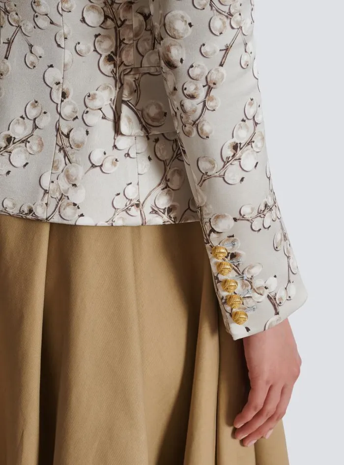 Balmain Jackets And Blazers Women 6button Satin Jacket With Redcurrant Print Beige