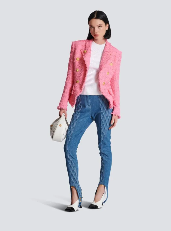 Balmain Jackets And Blazers Women 8button Tweed Jacket Pink