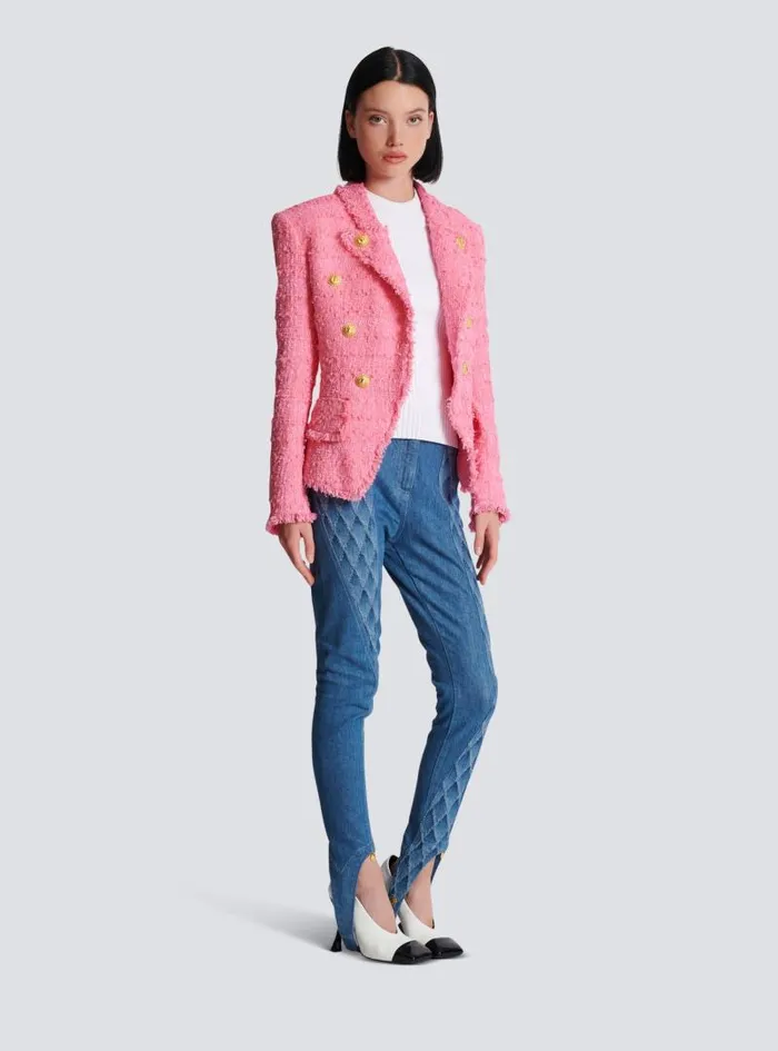 Balmain Jackets And Blazers Women 8button Tweed Jacket Pink