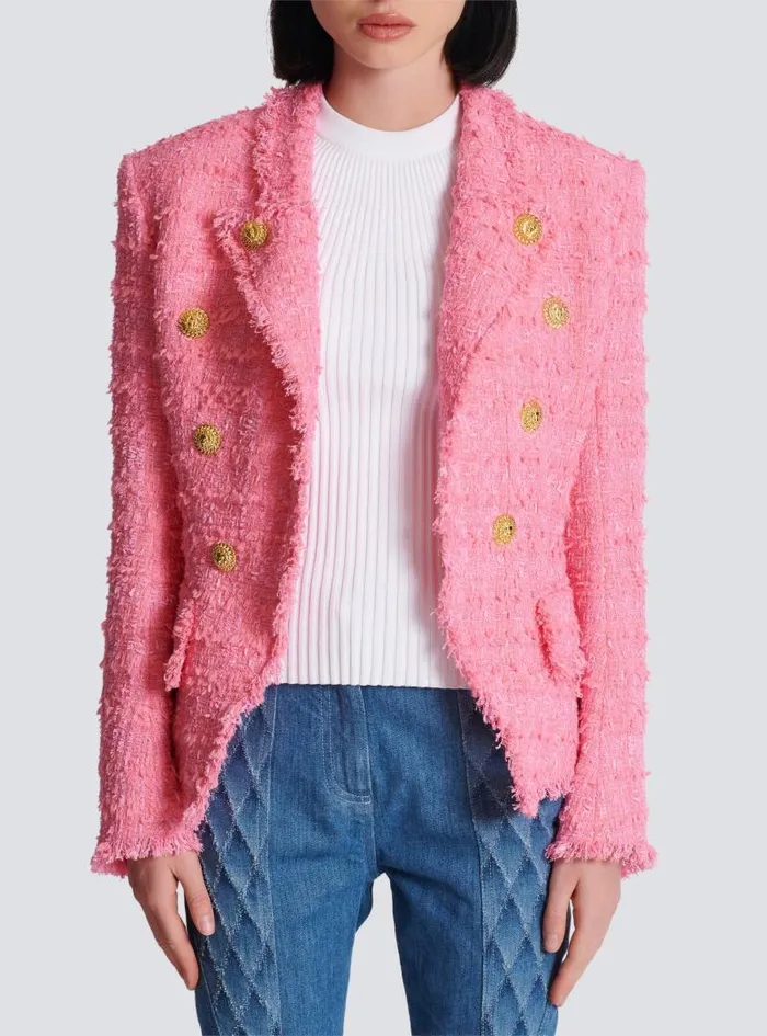 Balmain Jackets And Blazers Women 8button Tweed Jacket Pink
