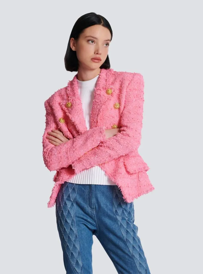 Balmain Jackets And Blazers Women 8button Tweed Jacket Pink