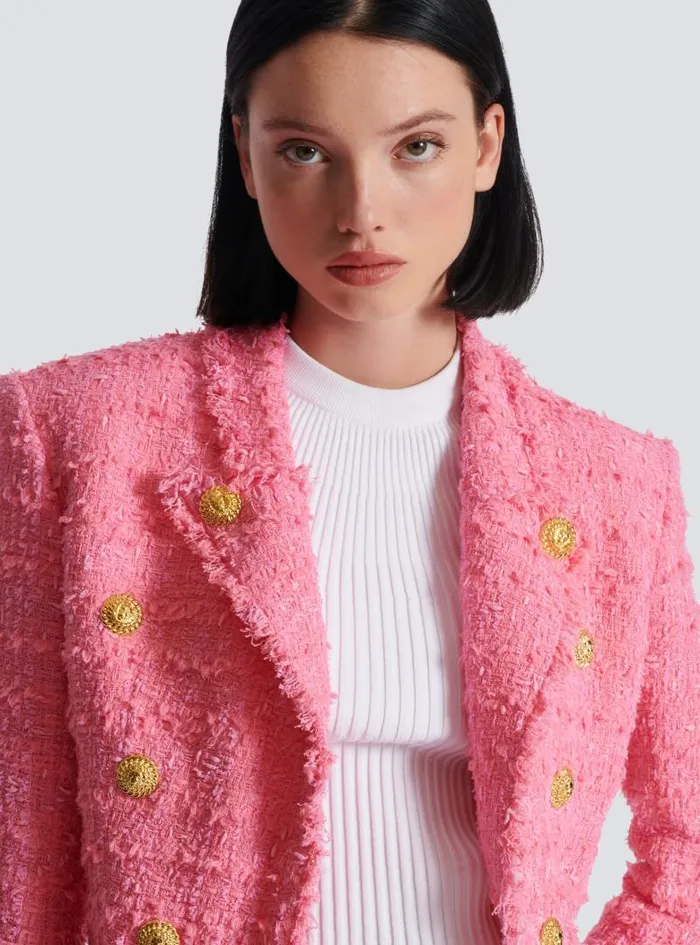 Balmain Jackets And Blazers Women 8button Tweed Jacket Pink