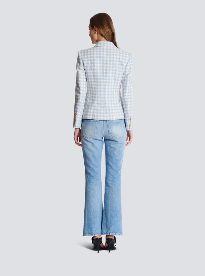 Balmain Jackets And Blazers Women Gingham Tweed 6button Jacket Blue