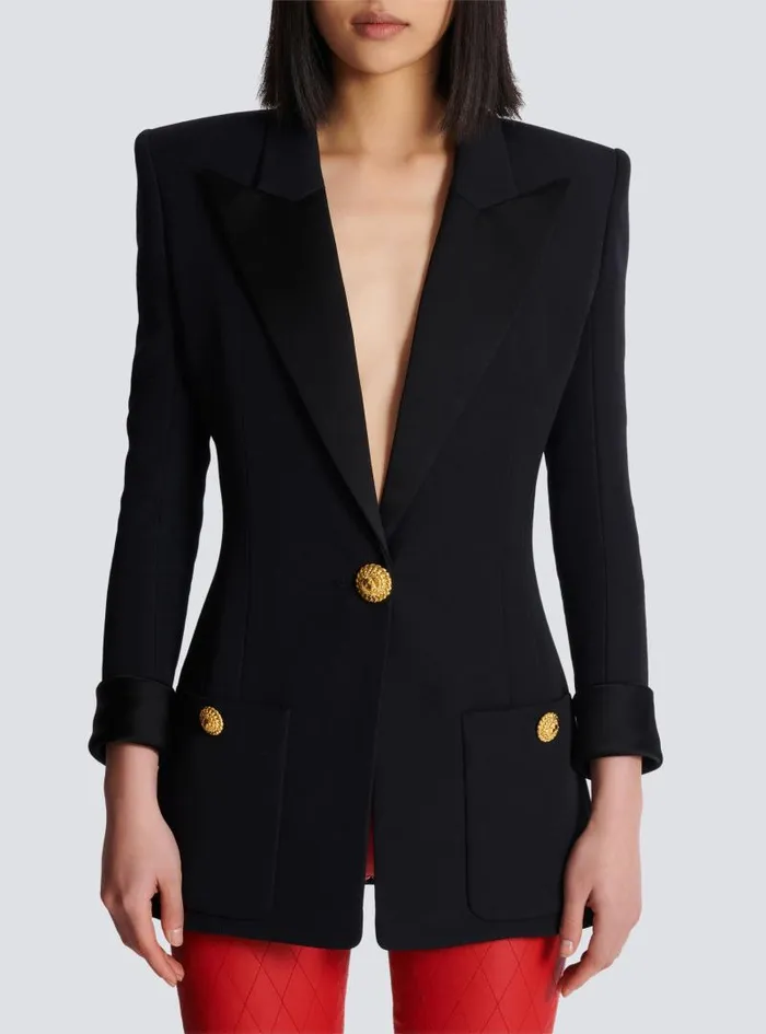 Balmain Jackets And Blazers Women Grain De Poudre 1button Jacket Black