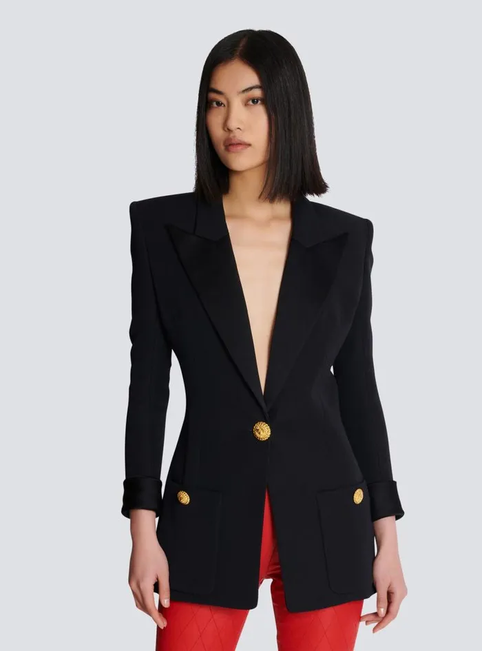 Balmain Jackets And Blazers Women Grain De Poudre 1button Jacket Black