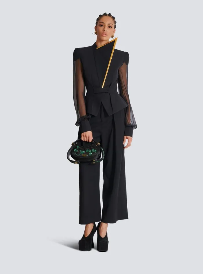 Balmain Jackets And Blazers Women Grain De Poudre And Chiffon Jacket Black