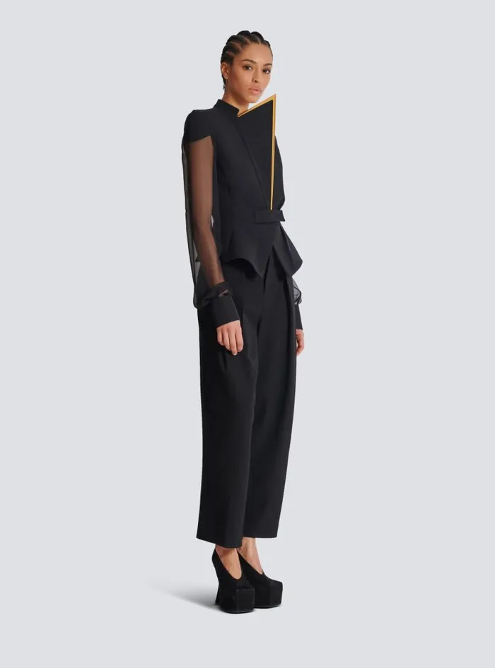 Balmain Jackets And Blazers Women Grain De Poudre And Chiffon Jacket Black