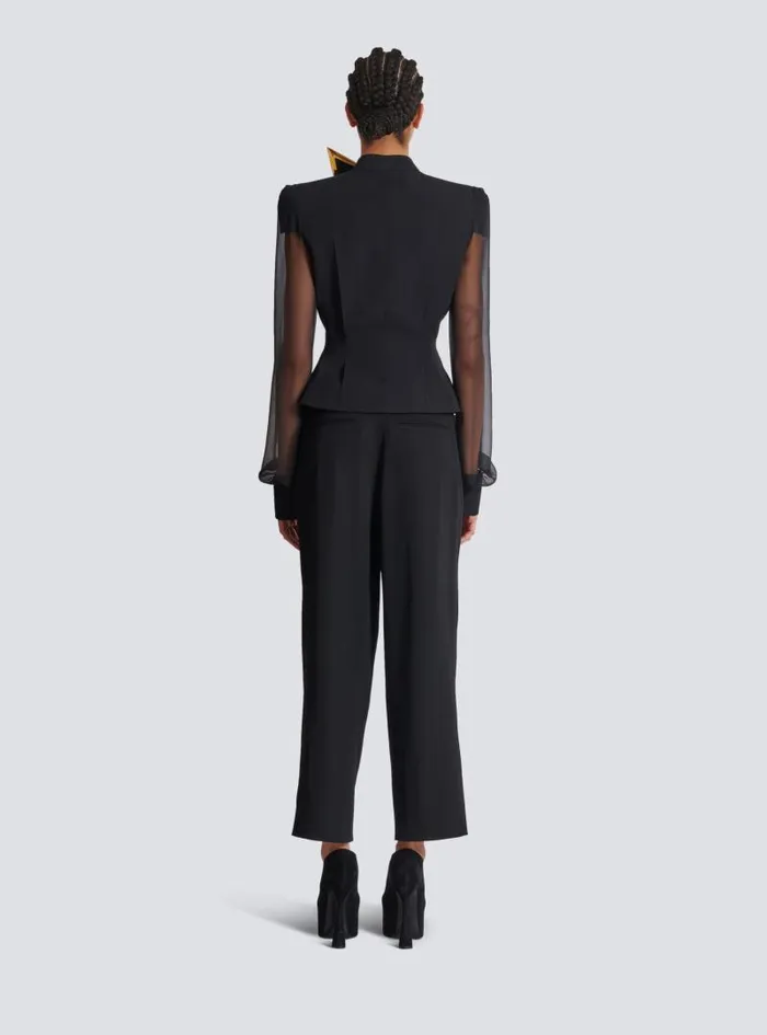 Balmain Jackets And Blazers Women Grain De Poudre And Chiffon Jacket Black