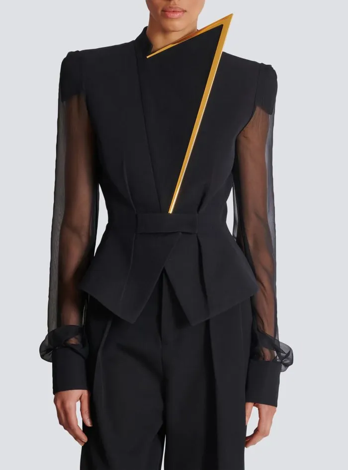Balmain Jackets And Blazers Women Grain De Poudre And Chiffon Jacket Black