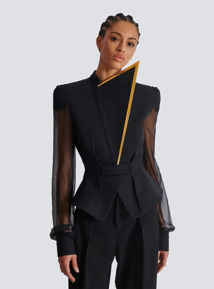 Balmain Jackets And Blazers Women Grain De Poudre And Chiffon Jacket Black