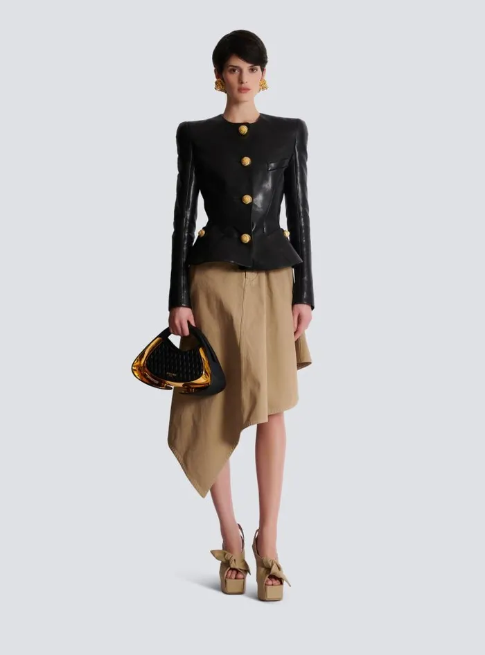 Balmain Jackets And Blazers Women Lambskin Leather Peplum Jacket Black