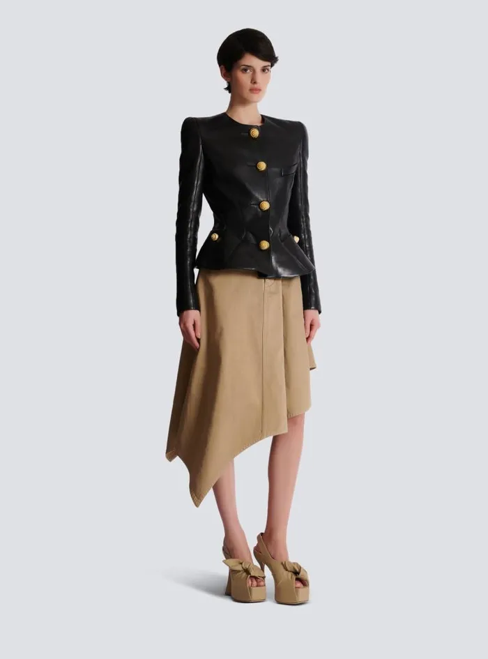 Balmain Jackets And Blazers Women Lambskin Leather Peplum Jacket Black