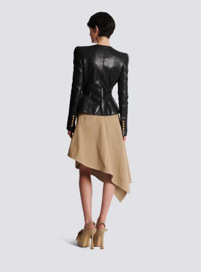 Balmain Jackets And Blazers Women Lambskin Leather Peplum Jacket Black