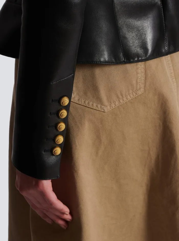 Balmain Jackets And Blazers Women Lambskin Leather Peplum Jacket Black