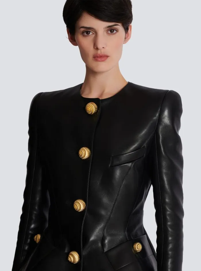 Balmain Jackets And Blazers Women Lambskin Leather Peplum Jacket Black