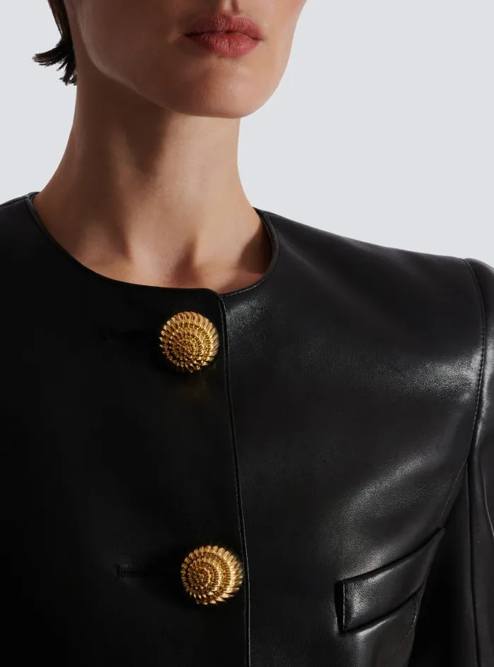 Balmain Jackets And Blazers Women Lambskin Leather Peplum Jacket Black