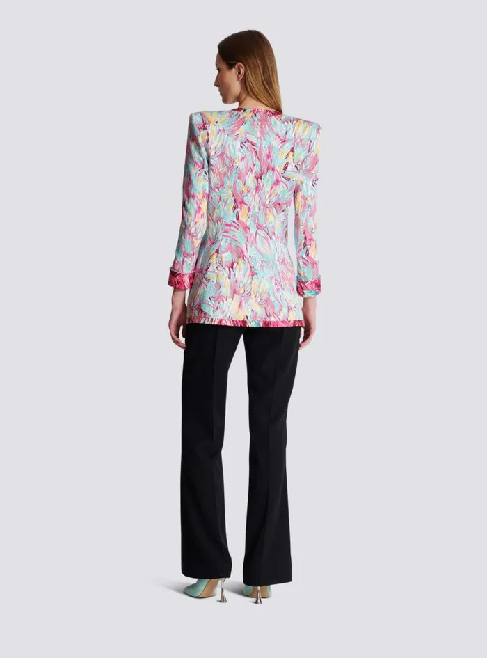 Balmain Jackets And Blazers Women Long 6button Jacket With Feather Print Multicolor
