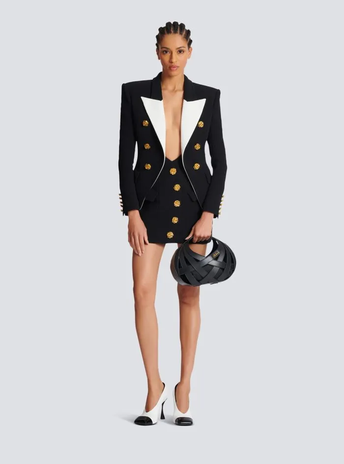 Balmain Jackets And Blazers Women Slimfit Jacket With Roses Buttons Black