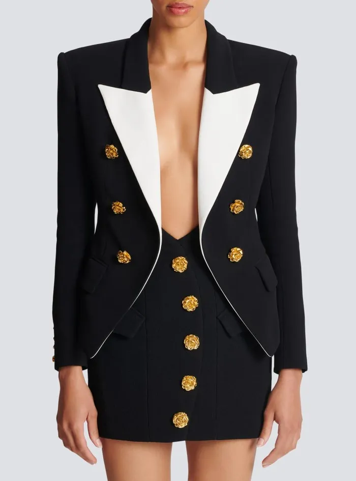 Balmain Jackets And Blazers Women Slimfit Jacket With Roses Buttons Black