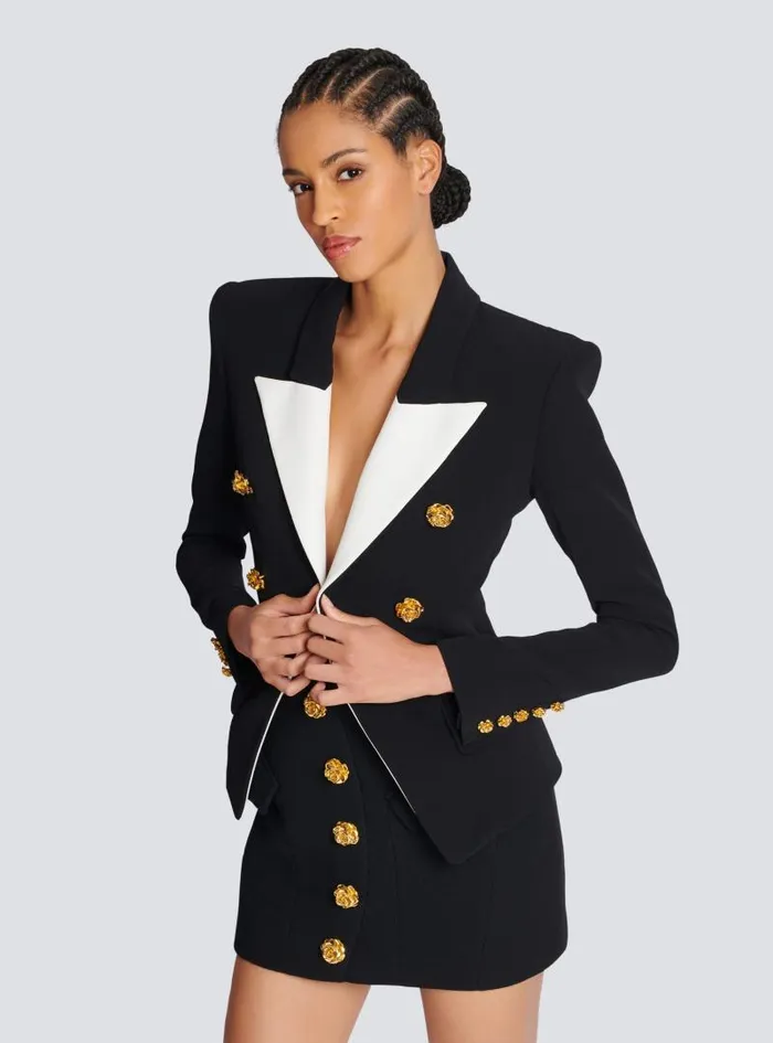 Balmain Jackets And Blazers Women Slimfit Jacket With Roses Buttons Black