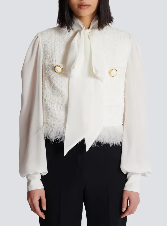 Balmain Jackets And Blazers Women Tweed And Crepe Jacket White