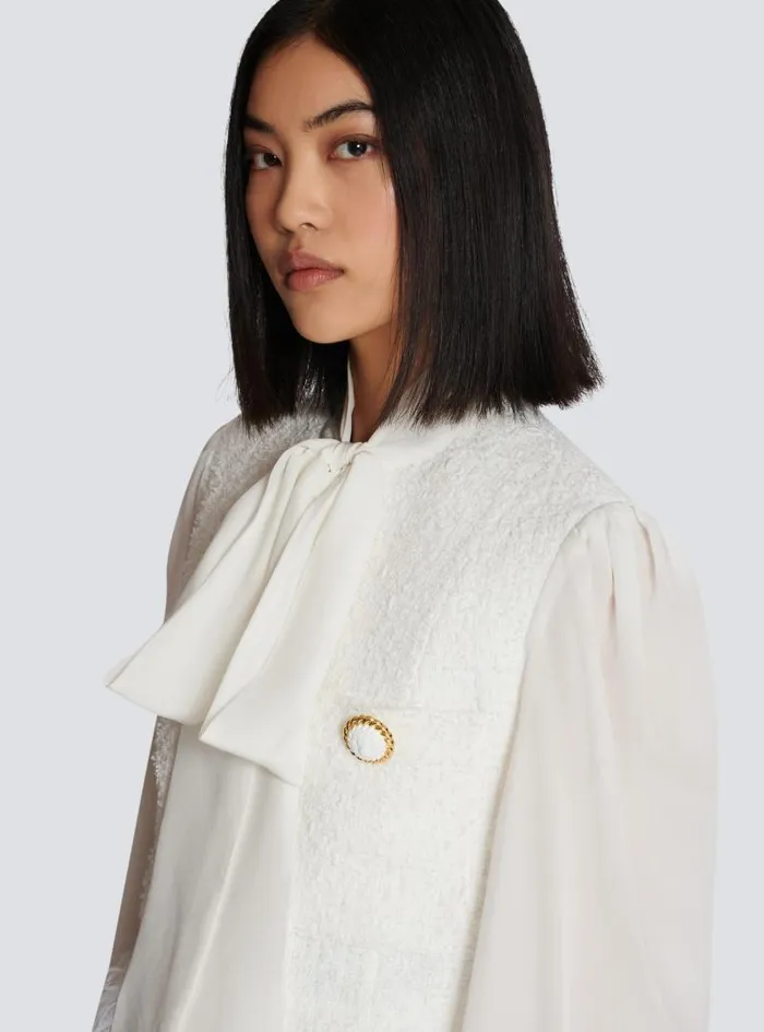 Balmain Jackets And Blazers Women Tweed And Crepe Jacket White