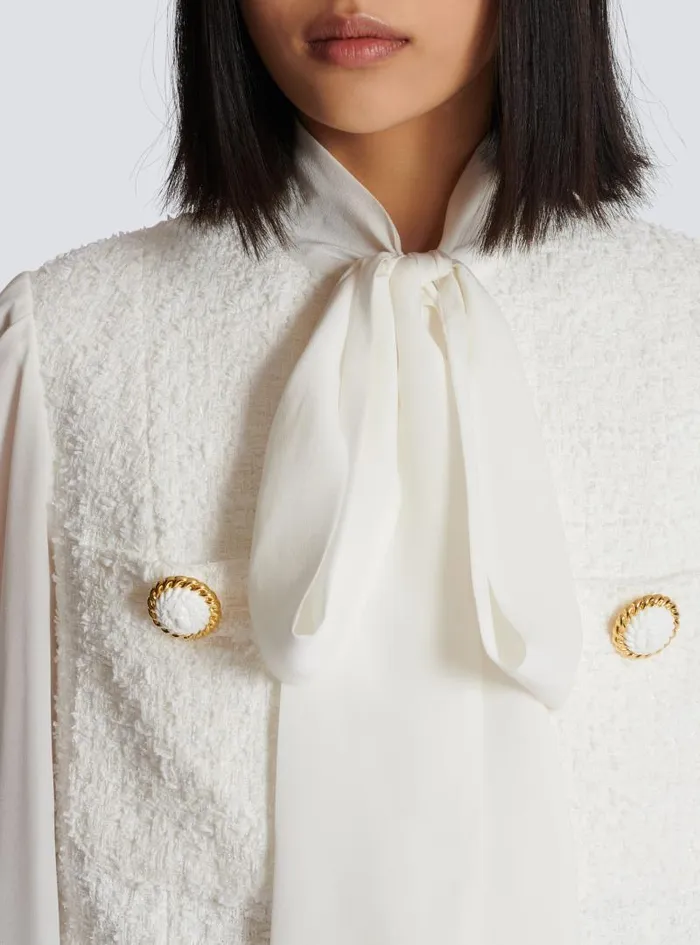 Balmain Jackets And Blazers Women Tweed And Crepe Jacket White