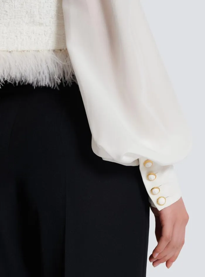 Balmain Jackets And Blazers Women Tweed And Crepe Jacket White
