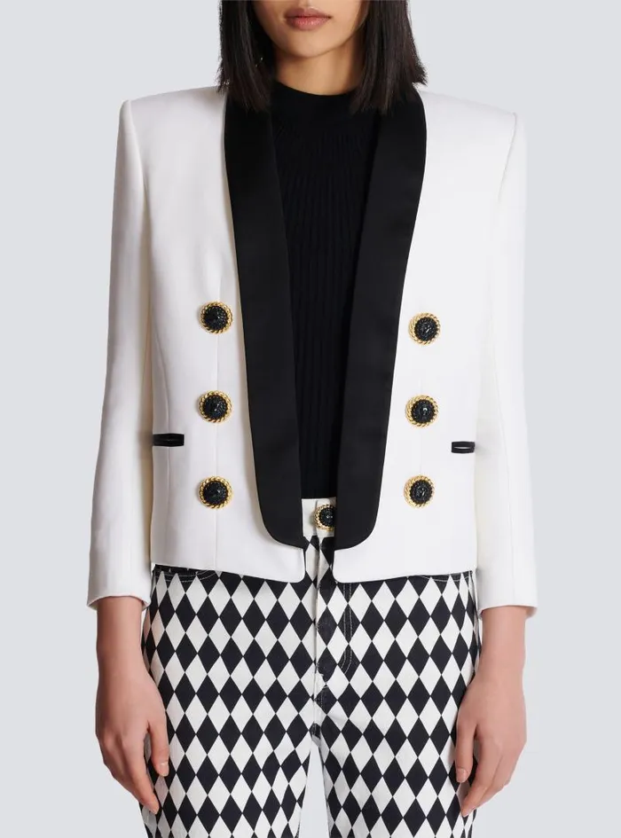 Balmain Jackets And Blazers Women Twotone Edgetoedge Jacket With 6 Buttons White