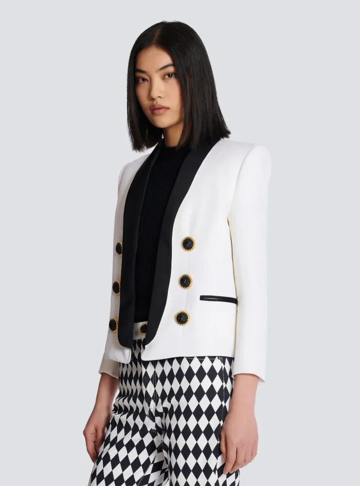 Balmain Jackets And Blazers Women Twotone Edgetoedge Jacket With 6 Buttons White