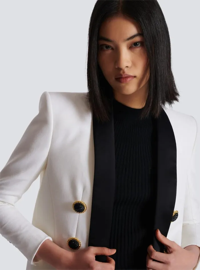 Balmain Jackets And Blazers Women Twotone Edgetoedge Jacket With 6 Buttons White